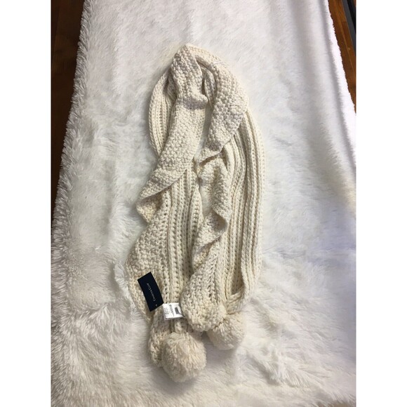 Charter Club Scarf Ruffle Knit Boa Ivory Pompon End Neck Warmer - Picture 4 of 8